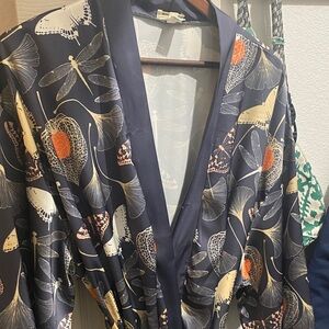Silky Dragonfly Print Kimono Bathrobe